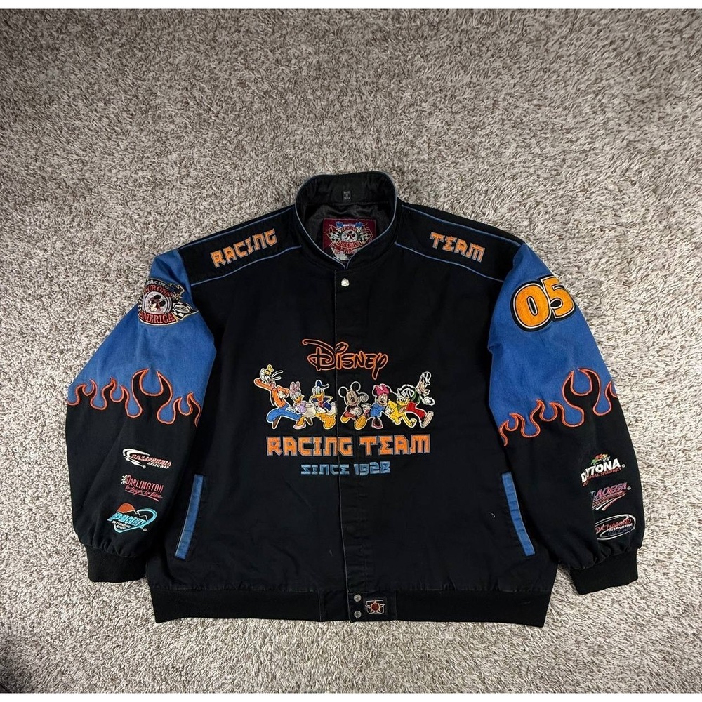 Disney x JH Design Daytona Mickey Mouse Friends Snap Racing Jacket Men's 6XL